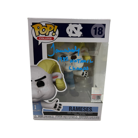 James Worthy Autographed UNC Tarheels Rameses Funko Pop 1982 National Champs Inscription Blue Ink Steiner CX