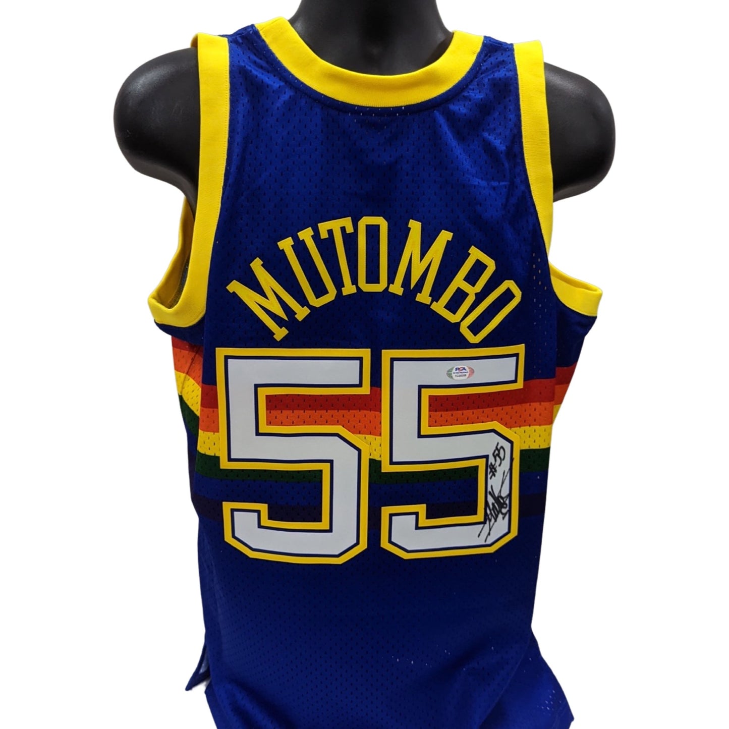 Dikembe Mutombo Autographed Denver Nuggets Blue 1991-92 Mitchell & Ness Swingman Jersey PSA