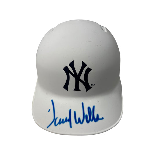 David Wells Autographed New York Yankees Flat White Mini Helmet JSA