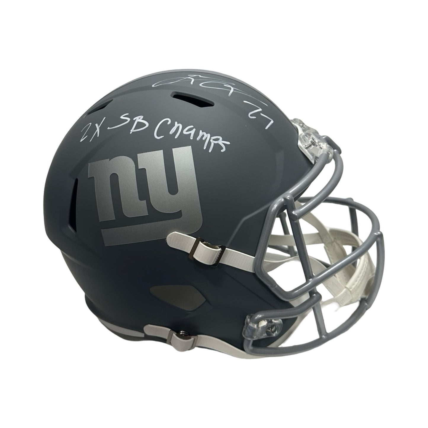 Brandon Jacobs Autographed New York Giants Speed Replica Inscribed Slate Helmet Beckett BAS