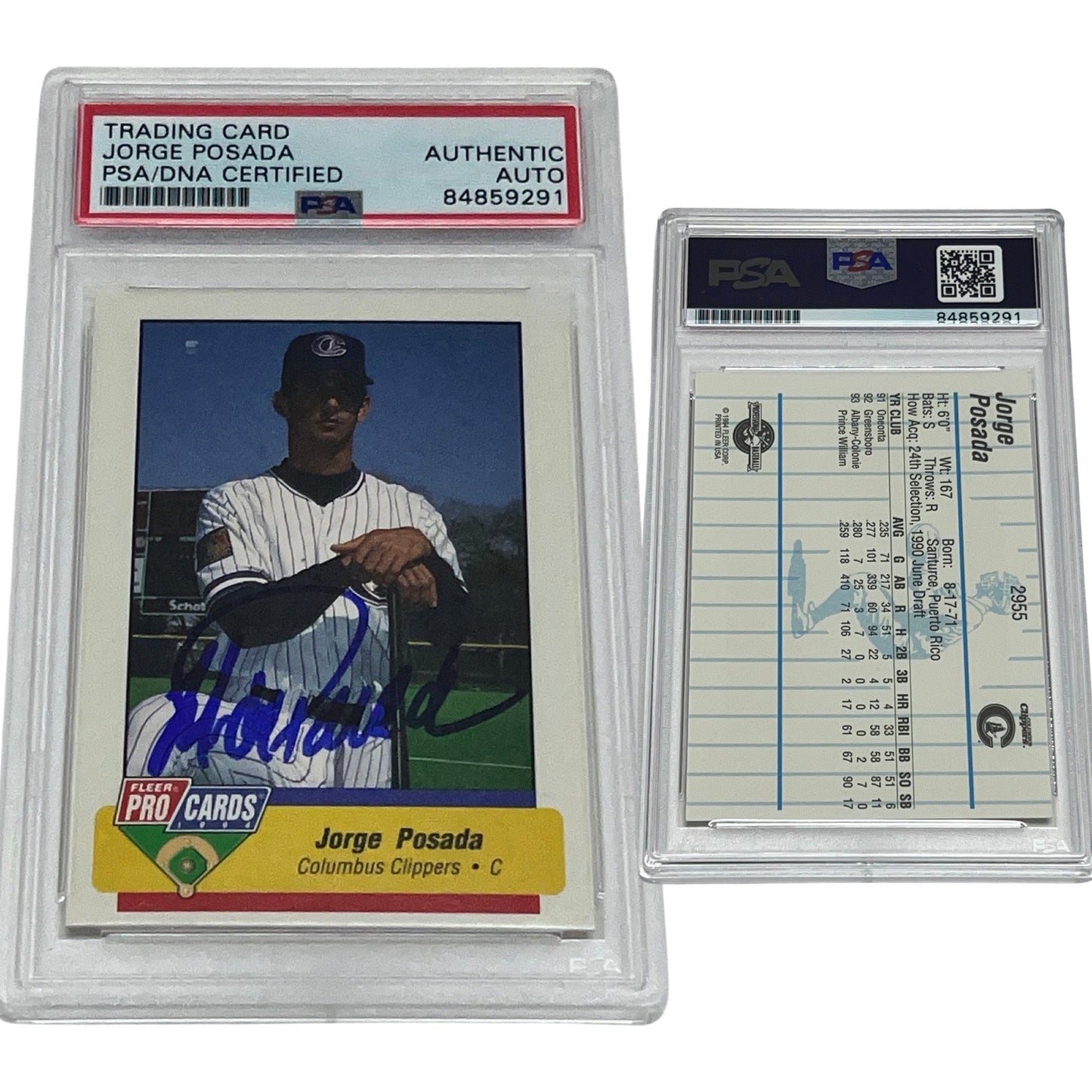 1994 Jorge Posada Columbus Clippers Fleer Pro Card #2955 Autographed PSA Auto Authentic