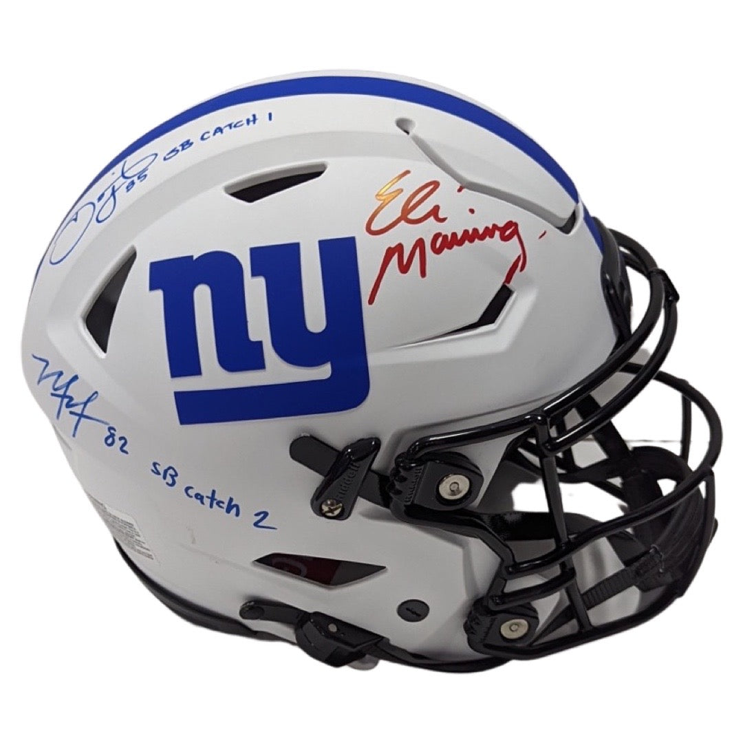 Eli Manning, David Tyree & Mario Manningham Autographed New York Giants Lunar Eclipse Flex Helmet “SB Catch 1, SB Catch 2” Inscriptions Fanatics & Steiner CX