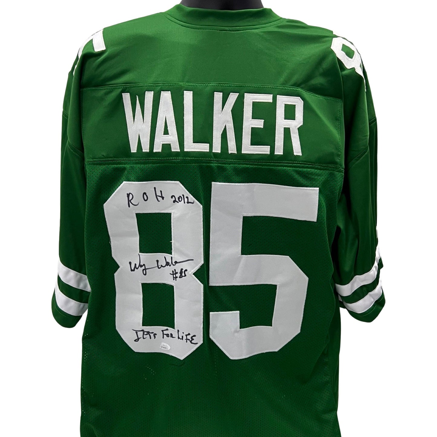 Wesley Walker Autographed New York Jets Green Jersey ROH 2012, Jets for Life Inscriptions JSA