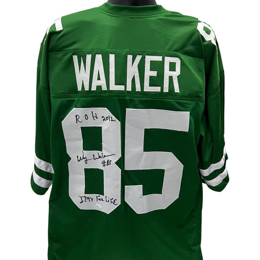 Wesley Walker Autographed New York Jets Green Jersey ROH 2012, Jets for Life Inscriptions JSA