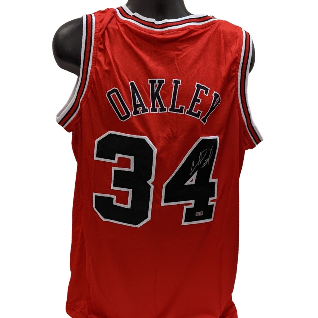 Charles Oakley Autographed Chicago Bulls Red Jersey Steiner CX