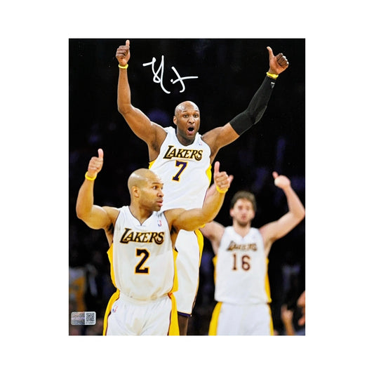 Lamar Odom Autographed Los Angeles Lakers w/ Derek Fisher 8x10 Steiner CX