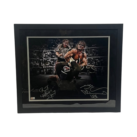 Shawn Michaels & Bret Hart Autographed 16x20 HBK, Hitman Inscriptions Beckett - Framed