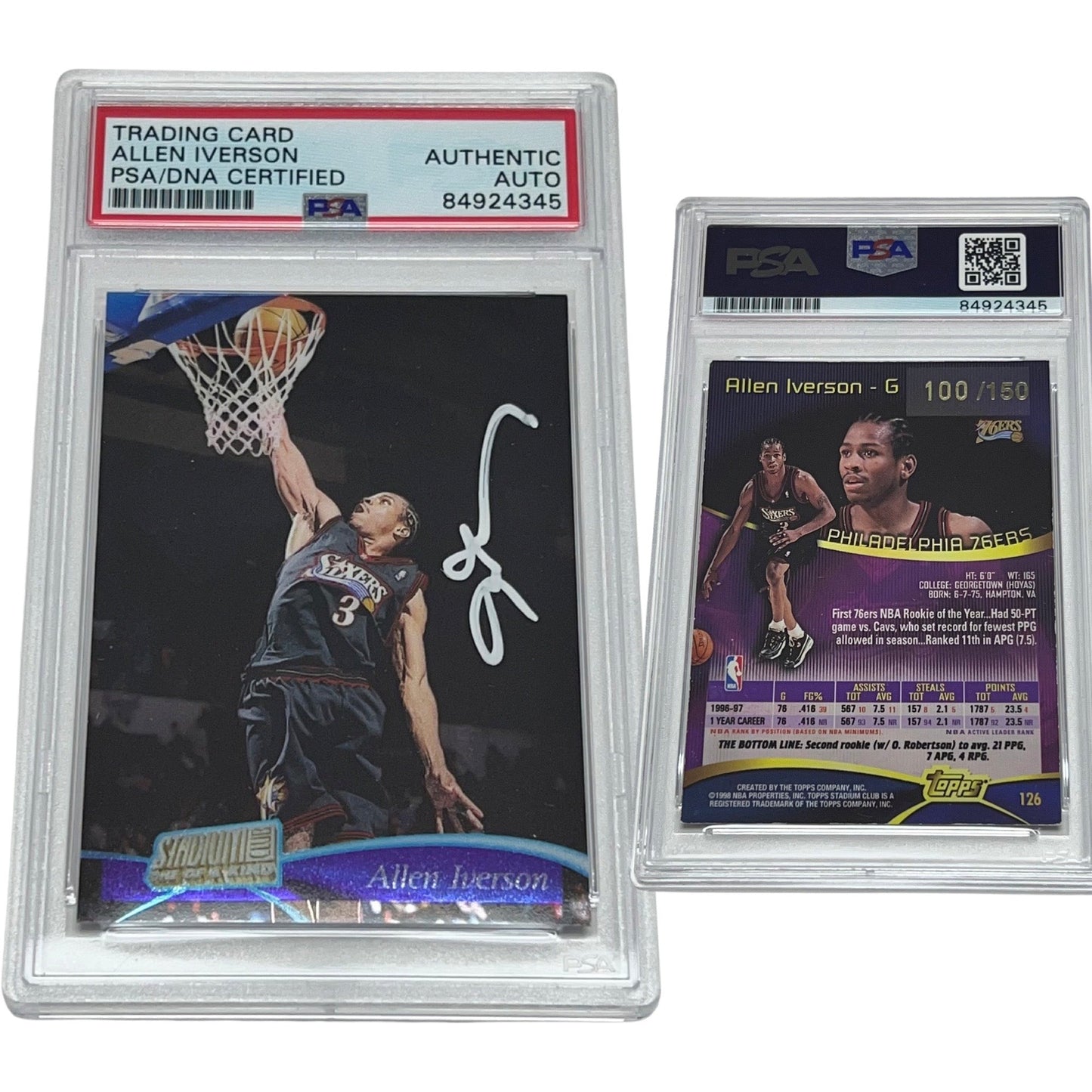 1997 Allen Iverson Stadium Club One Of A Kind #126 /150 Autographed PSA Auto Authentic