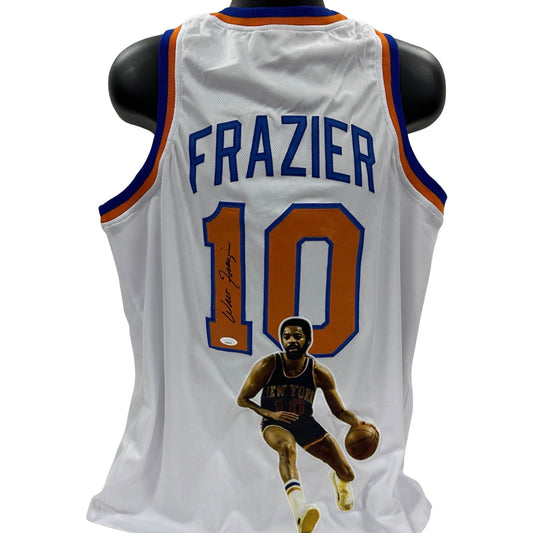 Walt Clyde Frazier Autographed New York Knicks White Art Jersey JSA
