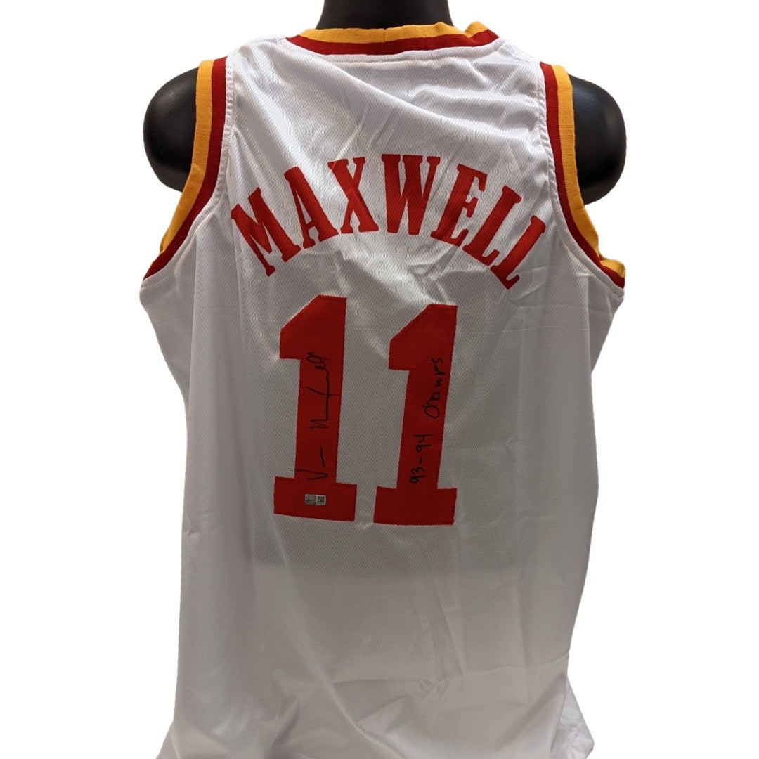 Vernon Maxwell Autographed Houston Rockets White Jersey “93-94 Champs” Inscription Steiner CX