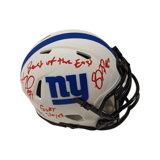 Justin Tuck & Jason Pierre Paul Autographed New York Giants Lunar Eclipse Mini Helmet Beast of the East, Goat Slayer Inscriptions JSA