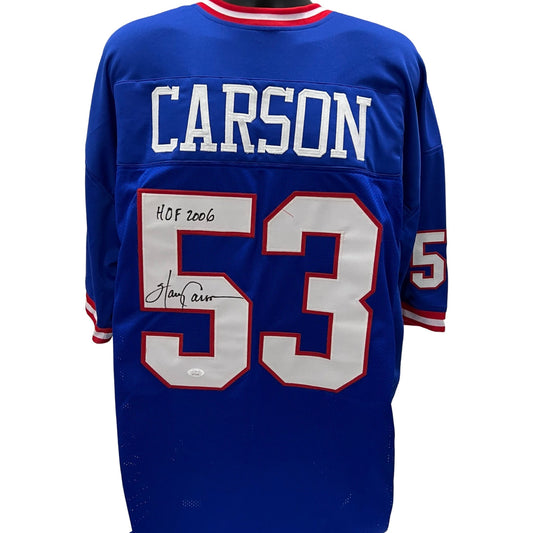 Harry Carson Autographed New York Giants Blue Jersey HOF 2006 Inscription JSA