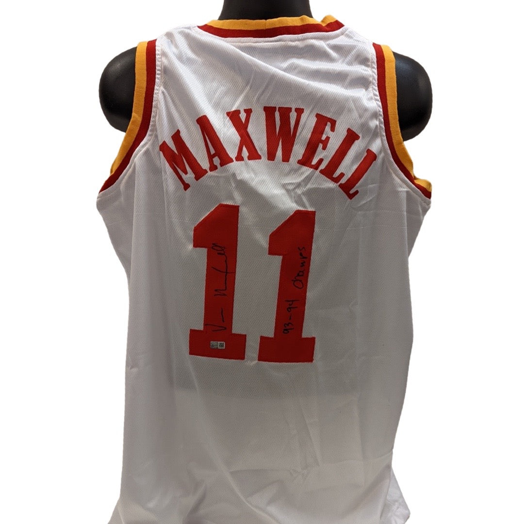 Vernon Maxwell Autographed Houston Rockets White Jersey 93-94 Champs Inscription Steiner CX