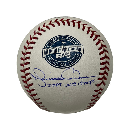 Mariano Rivera Autographed New York Yankees Yankee Stadium Inaugural Season Logo Baseball 2009 WS Champs Inscription Steiner CX