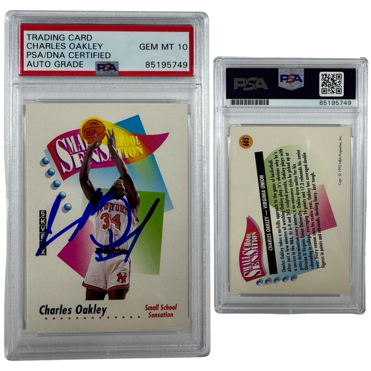 1991-92 Charles Oakley Autographed Skybox Small School Sensation #605 PSA Auto GEM MT 10