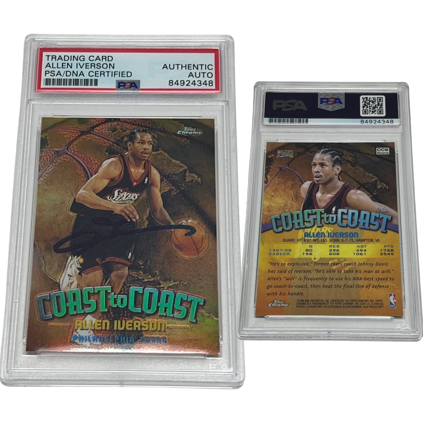 1998 Allen Iverson Topps Chrome Coast to Coast Refractor #CC9 Autographed PSA Auto Authentic
