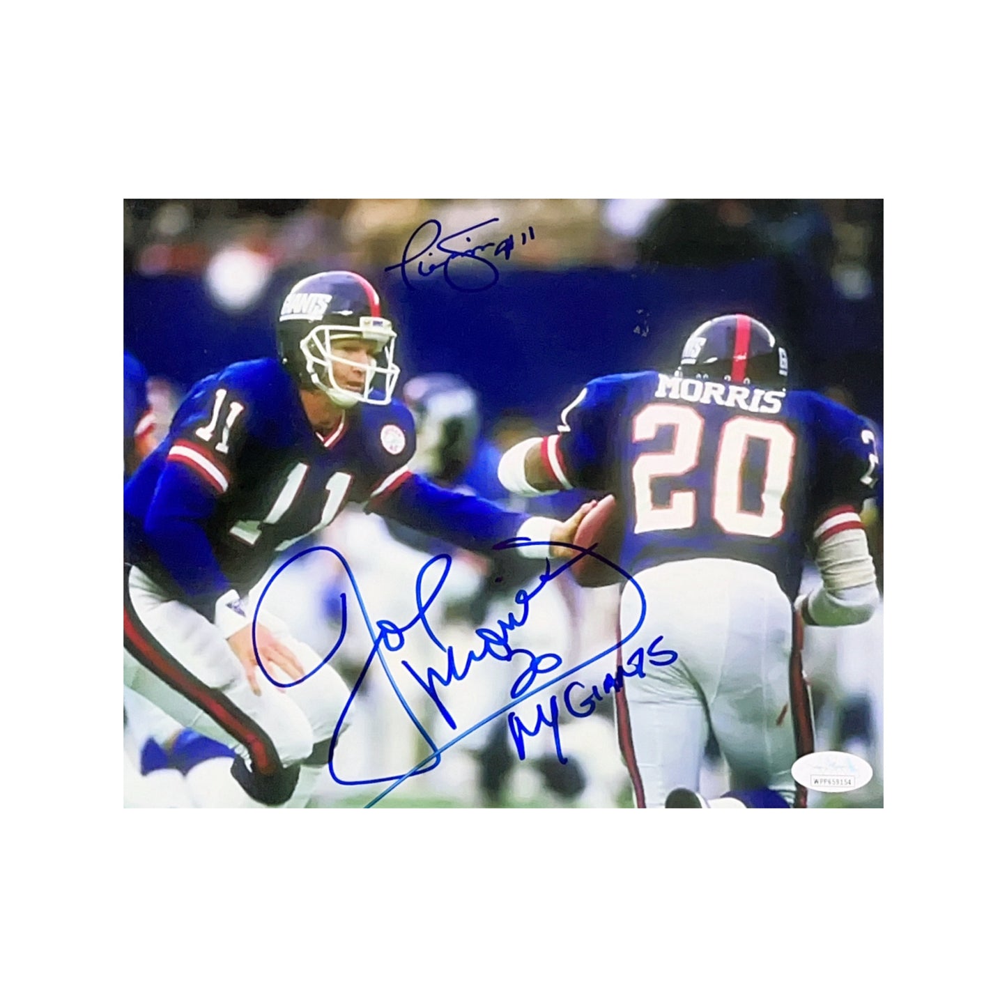 Phil Simms & Joe Morris Autographed New York Giants Horizontal 8x10 JSA
