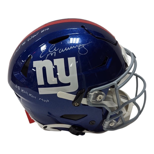 Eli Manning Autographed New York Giants Speed Flex Helmet Last to Wear #10, SB XLII, XLVI MVP Inscriptions Fanatics