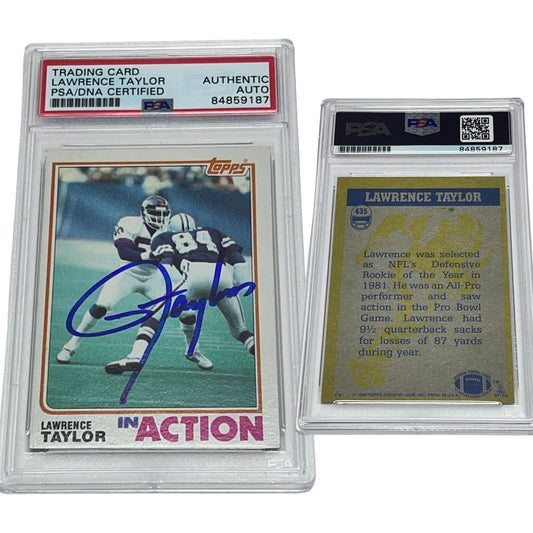 1982 Lawrence Taylor Topps In Action Rookie Card #435 Autographed PSA Auto Authentic