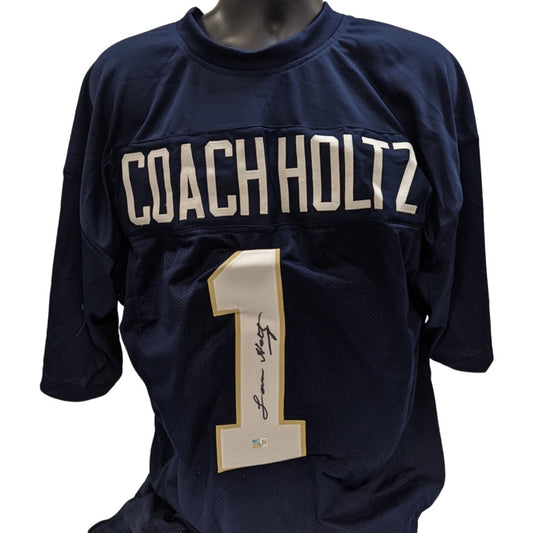 Lou Holtz Autographed Notre Dame Fighting Irish Blue #1 Jersey Steiner CX