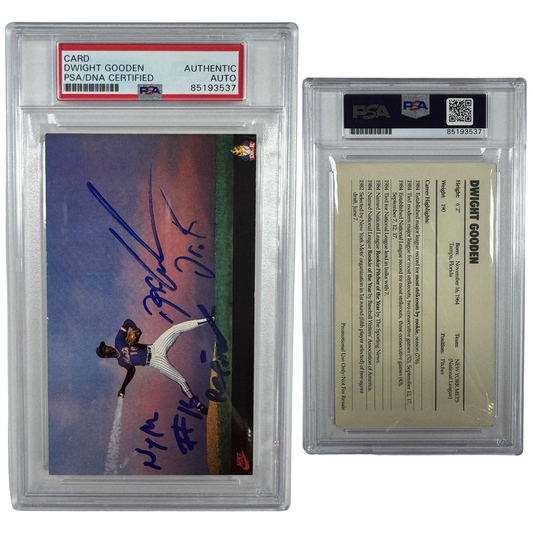 Dwight "Doc" Gooden Autographed Nike Header Dr. K Postcard "Dr K, NYM #16 Retired" Inscriptions PSA Auto Authentic