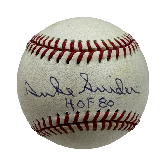Duke Snider Autographed Brooklyn Dodgers Official National League Baseball “HOF 80” Inscription JSA