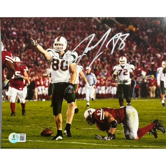 Jeremy Shockey Miami Hurricanes White Jersey Pointing Autographed 8x10 Photo BAS