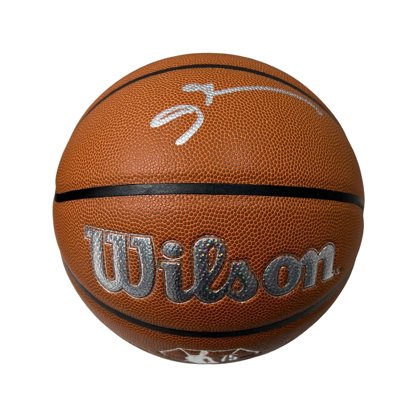 Allen Iverson Autographed Mitchell & Ness Wilson NBA 75th Anniversary Basketball Steiner CX