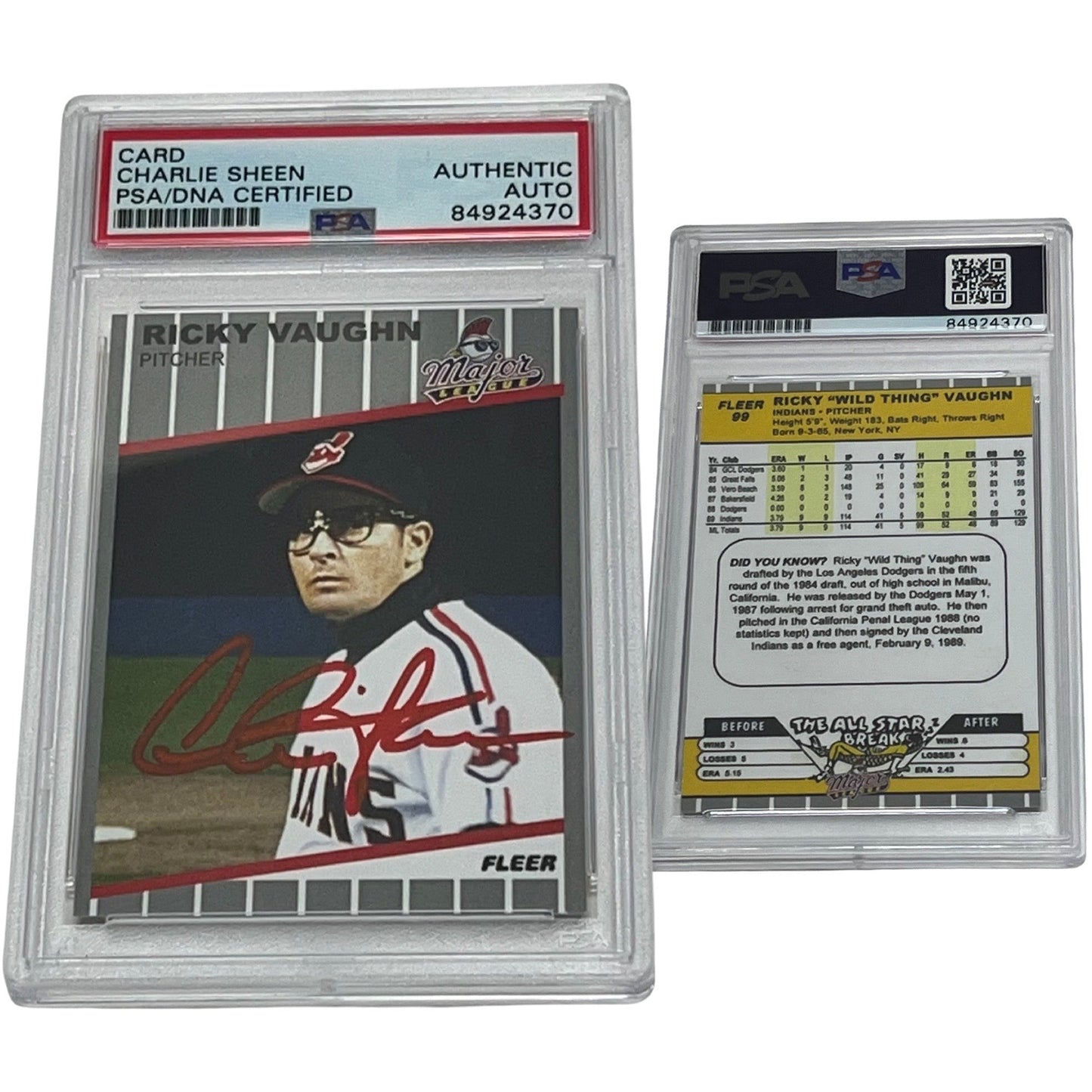 1990 Charlie Sheen Ricky Wild Thing Vaughn Fleer #99 Autographed PSA Auto Authentic