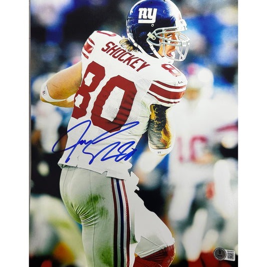 Jeremy Shockey New York Giants White Jersey Autographed 11x14 Photo Beckett BAS