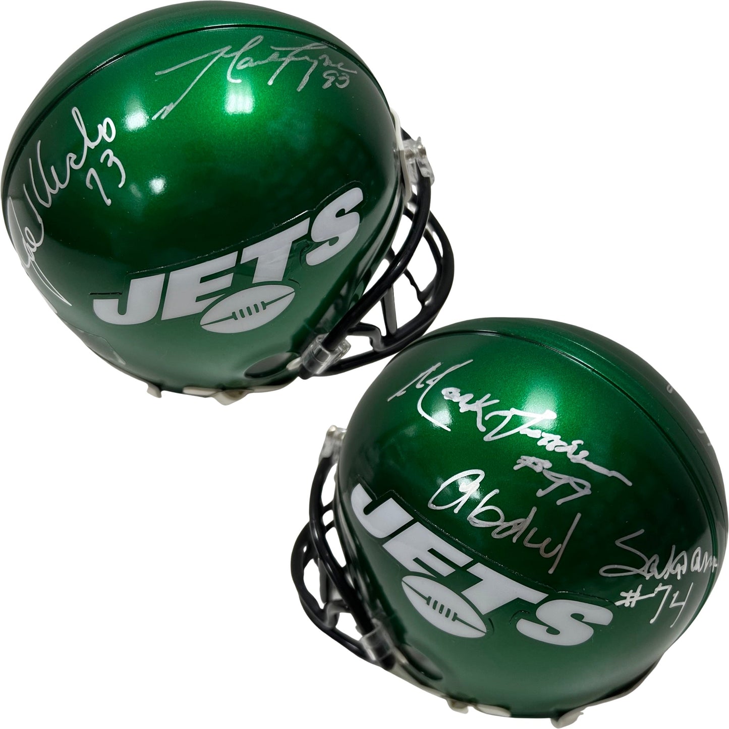 Mark Gastineau, Joe Klecko, Marty Lyons & Abdul Salaam Autographed New York Jets Sack Exchange Green Mini Helmet JSA