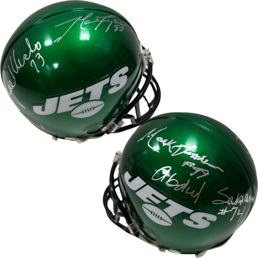 Mark Gastineau, Joe Klecko, Marty Lyons & Abdul Salaam Autographed New York Jets Sack Exchange Green Mini Helmet JSA