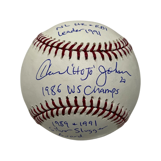 Howard Johnson Autographed New York Mets OMLB “1986 WS Champs, NL HR + RBI Leader 1991, 1989 + 1991 Silver Slugger Award” Inscriptions JSA