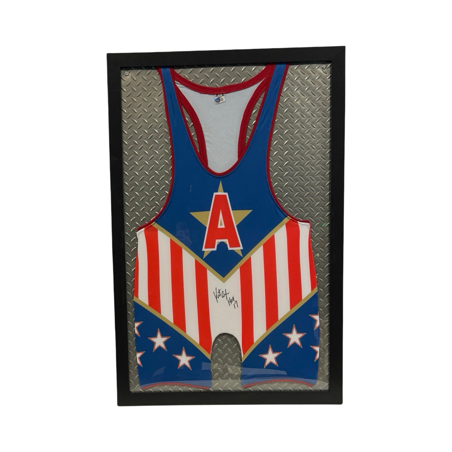 Kurt Angle Autographed Wrestling Attire Singlet HOF 17 Inscription Beckett - Framed