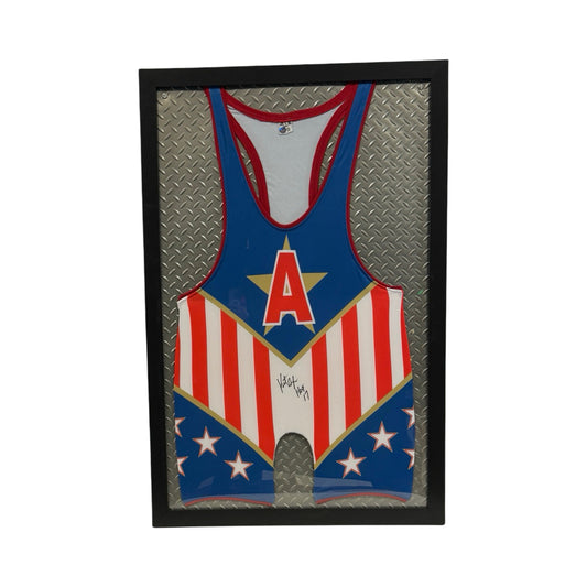 Kurt Angle Autographed Wrestling Attire Singlet HOF 17 Inscription Beckett - Framed