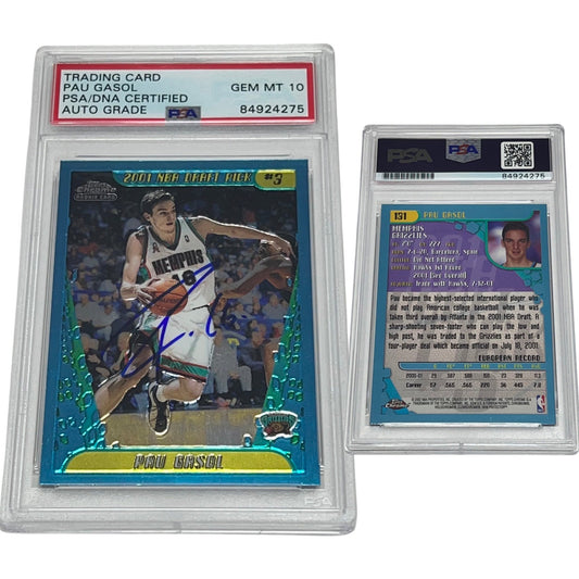 2001-02 Pau Gasol Topps Chrome Rookie Card #131 Autographed PSA Auto GEM MINT 10