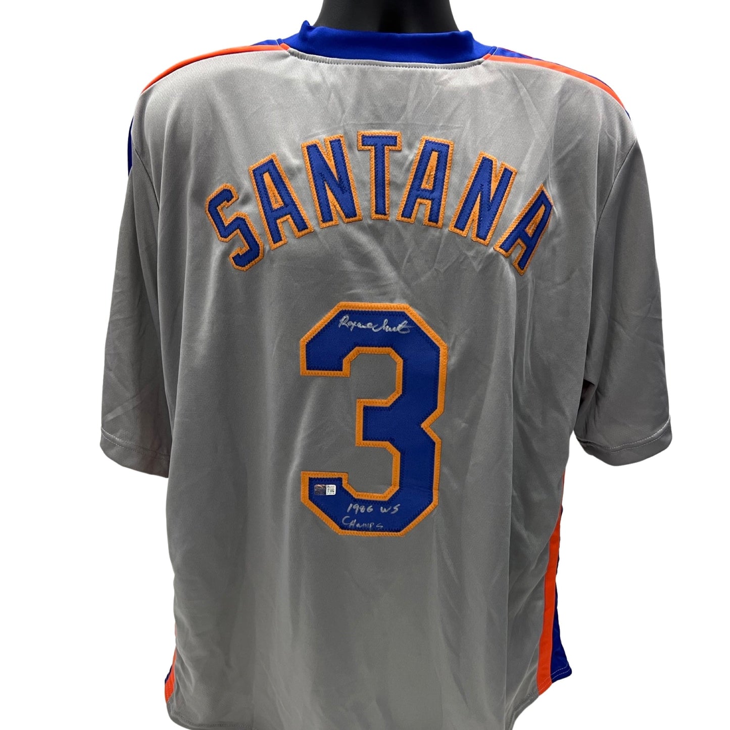 Rafael Santana Autographed New York Mets Grey Jersey 1986 WS Champs Inscription Steiner CX
