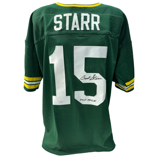 Bart Starr Autographed Green Bay Packers Authentic Jersey MVP SB I, II Inscription JSA