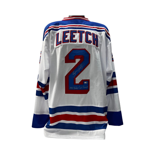 Brian Leetch Autographed New York Rangers White Jersey 1994 Stanley Cup Champs Inscription Steiner CX