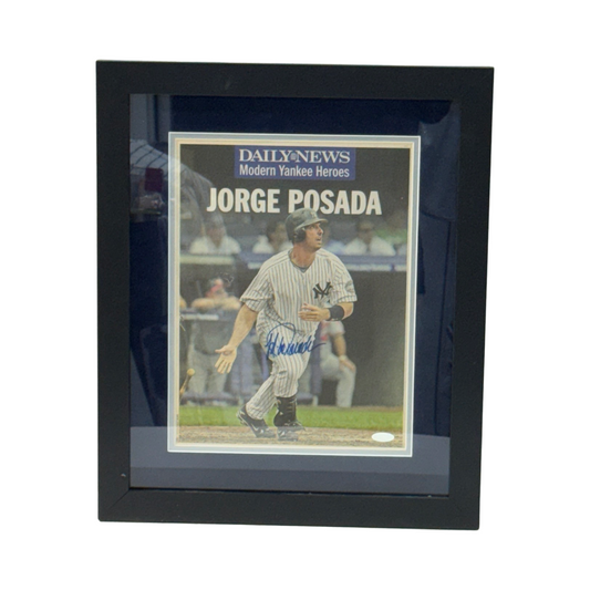 Jorge Posada Autographed New York Yankees Framed Daily News Newspaper JSA