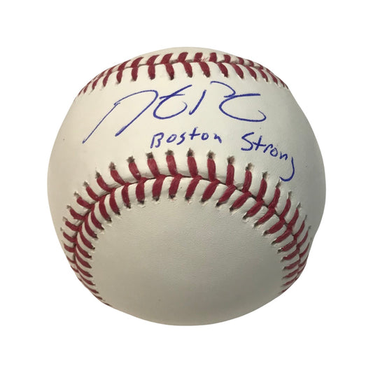 Dustin Pedroia Autographed Boston Red Sox OMLB “Boston Strong” Inscription Steiner CX