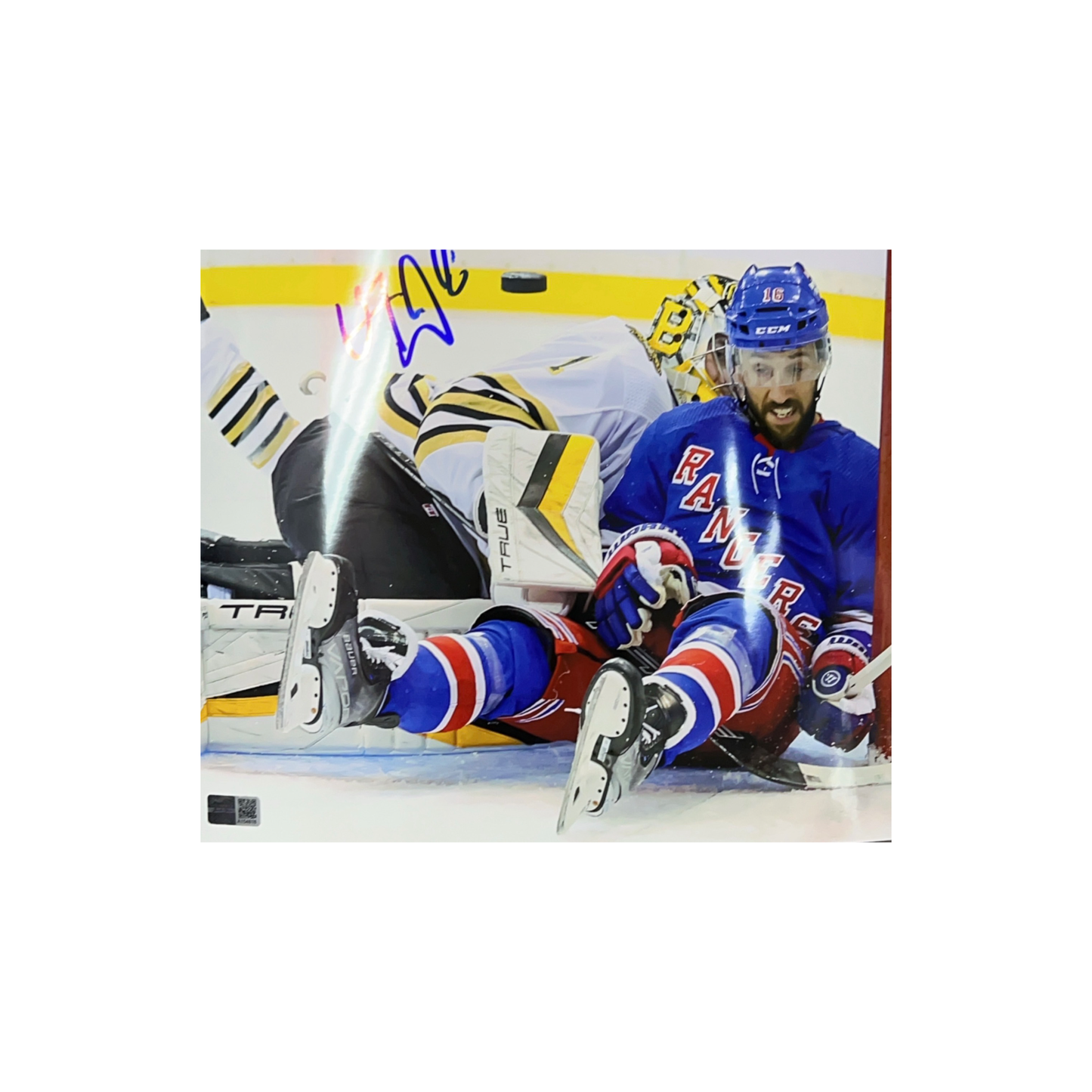 Vincent Trocheck Autographed New York Rangers Goalie Crash 8x10 Steiner CX