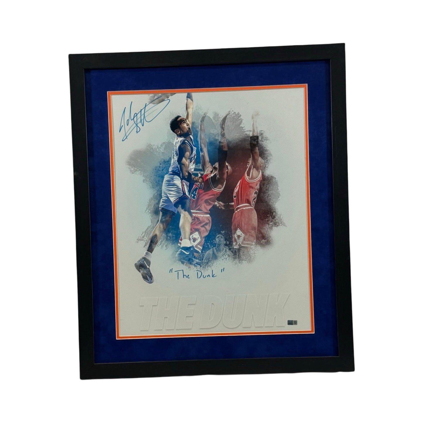 John Starks Autographed New York Knicks White The Dunk Edit Framed 16x20 The Dunk Inscription Steiner CX