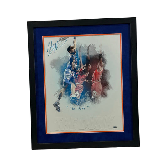 John Starks Autographed New York Knicks White The Dunk Edit Framed 16x20 The Dunk Inscription Steiner CX