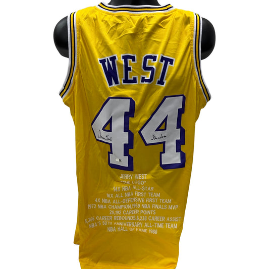 Jerry West Autographed Los Angeles Lakers Yellow Stat Jersey “The Logo” Inscription Steiner CX