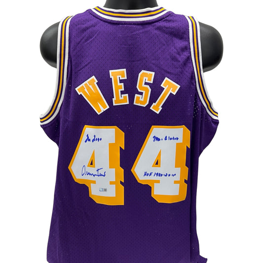 Jerry West Autographed Los Angeles Lakers 1960-61 Purple Mitchell & Ness Swingman Jersey “The Logo, Mr Clutch, HOF 1980-2010” Inscriptions Steiner CX