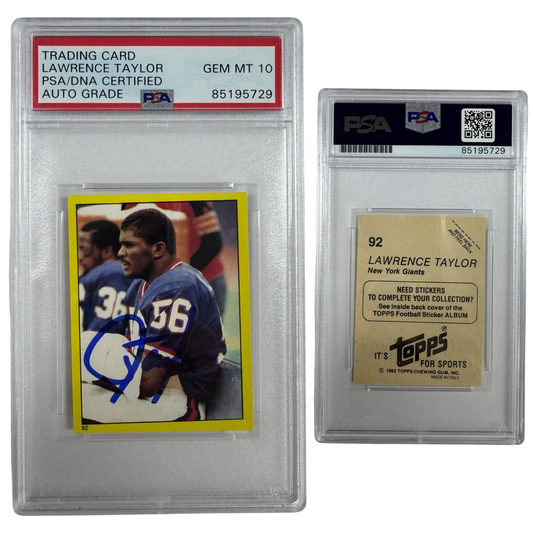 1982 Lawrence Taylor Topps Sticker Rookie Card #92 Autographed PSA Auto GEM MT 10