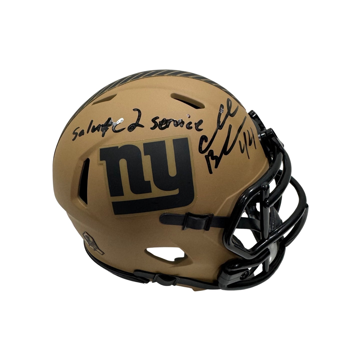 Ahmad Bradshaw Autographed New York Giants Salute to Service Mini Helmet “Salute to Service” Inscription Steiner CX