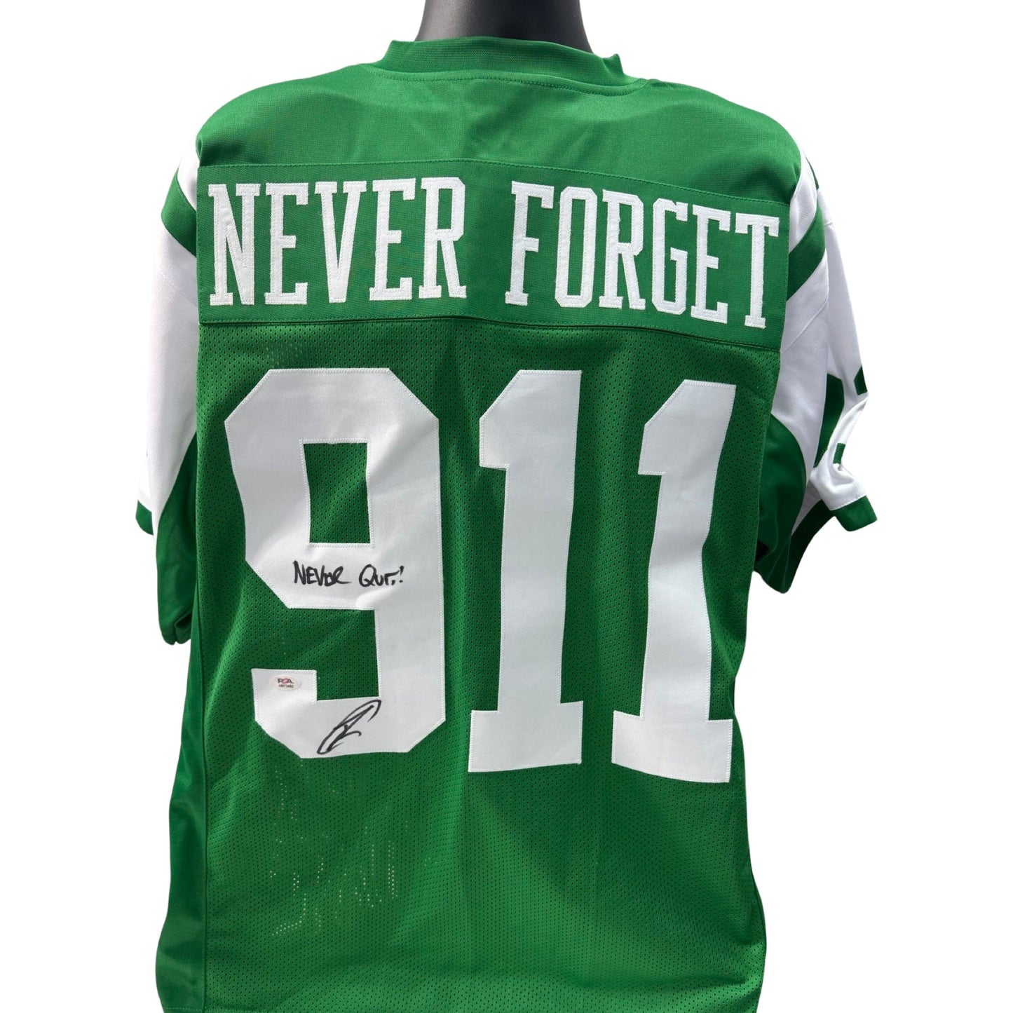 Robert O’Neill Autographed New York Jets Green Jersey Never Quit! Inscription PSA