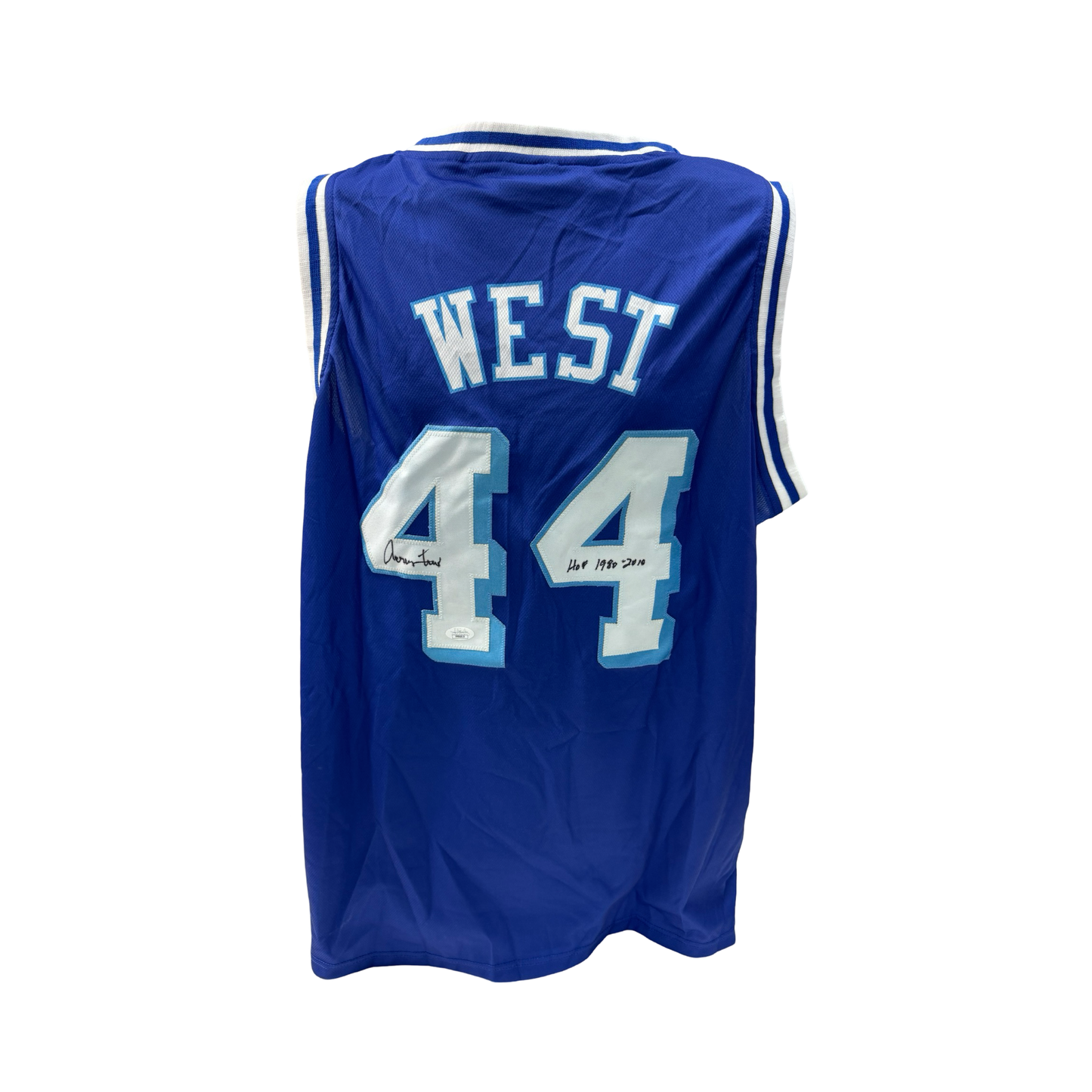 Jerry West Autographed Los Angeles Lakers Blue Jersey HOF 1980-2010 Inscription JSA
